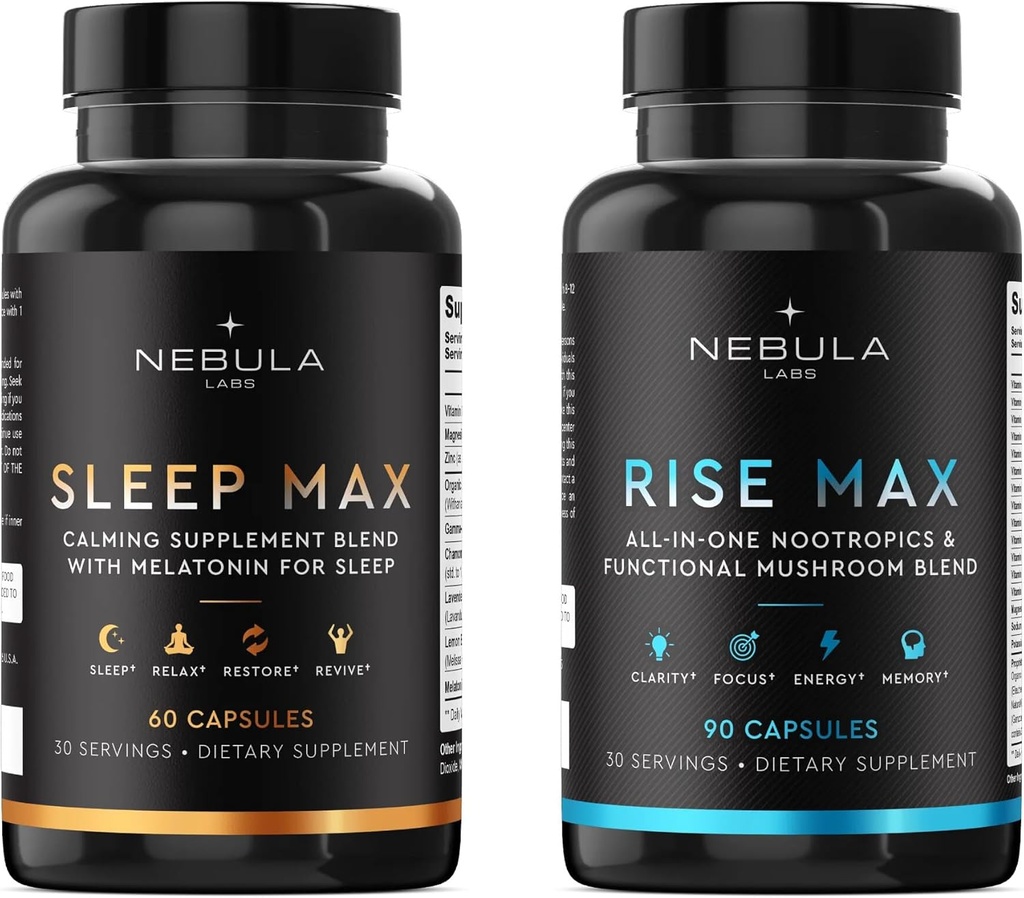 Bestseller Sleep MAX & Rise MAX Professional Bundle All-in-One Premium Nootropics & Functional Mushroom Blend & Calmant Blend for Sleep