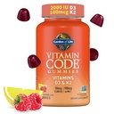 Jardin de la vie Vitamine Code D3 & K2 Gummies avec prébiotiques et probiotiques - Bone Health, Immune Health, et soutien digestif, non-OGM, sans gluten, parfum de citron de framboise, 45 Gummies