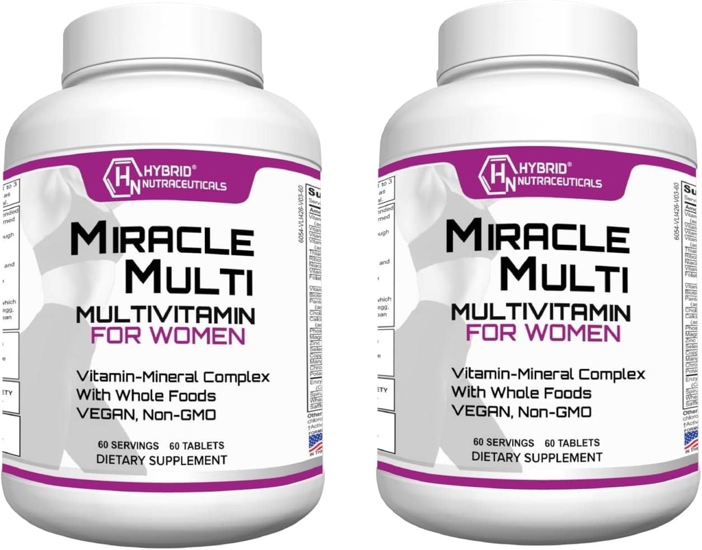 Nutraceutiques hybrides MiracleMulti femme multivitamine avec probiotiques, biotine, acide folique, enzymes + mélange de fruits et légumes - soutien immunitaire, santé cardiaque, énergie: 60 portions (non-OGM) (2)