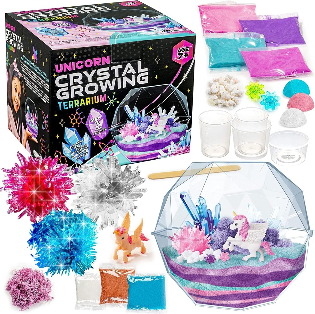 Original Stationery Crystal Growing Kit - Unicorn Terrarium, 6.3 x 5.8 in, Multicolor - STEM Science & Craft Kits for Kids Ages 7-12 - Grow Your Own Crystal Garden with Magic Rocks & Flower Charms