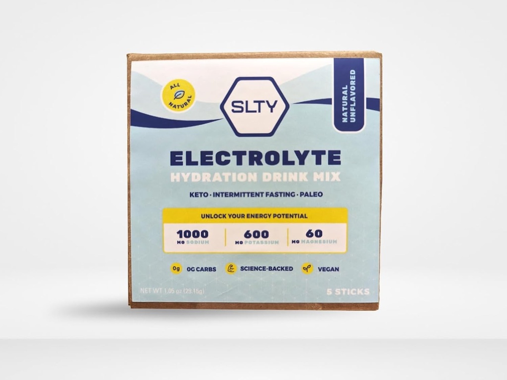 SLTY Electrolyte Haydration Drink Mix Vegan Keto Paleo Bon pour le jeûne intermittent, 1,05 oz (paquet de 5)