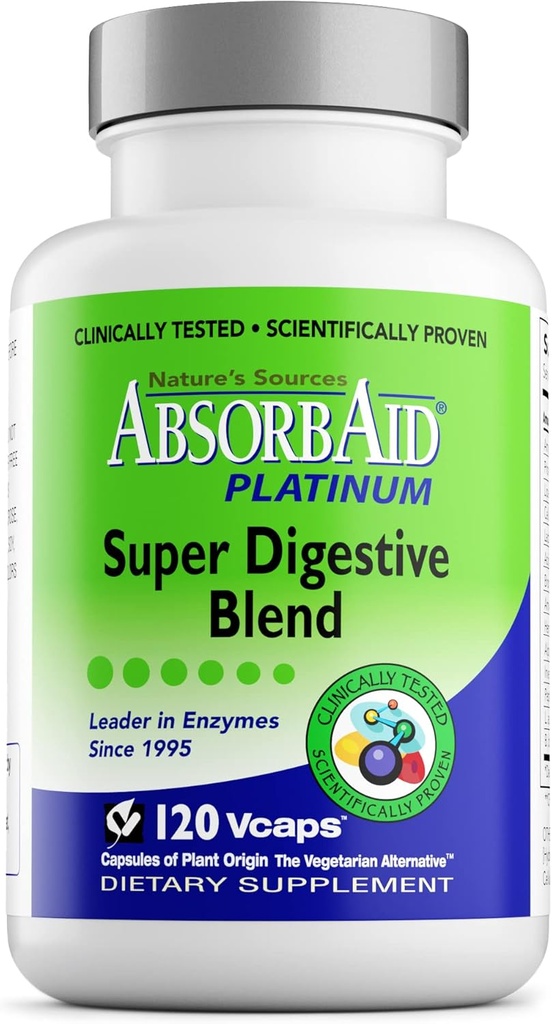 AbsorbAid Platinum Enzyme digestif support 120 vCaps, 12 enzymes digestives Plus 2 probiotiques pour un soulagement maximal