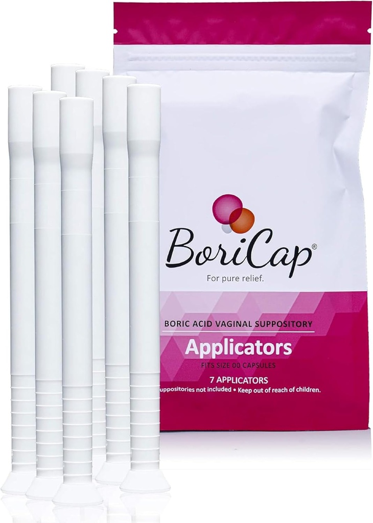 BoriCap - Applicateurs de suppositoires vaginaux à acide borique - Solution hygiénique pour l'insertion d'un applicateur facile - Lavable et réutilisable - Produits d'hygiène et de soins féminins - Fabriqués aux États-Unis par Heale - 7 ct
