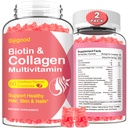 2 Pack Gommies de collagène pour femmes hommes, Hydrolysed Collagen Peptides Types I,II,III,V,X avec Biotine et acide hyaluronique, Vitamines C A D E B12 K2 Support, sans sucre pour les ongles de peau Immunity Energy