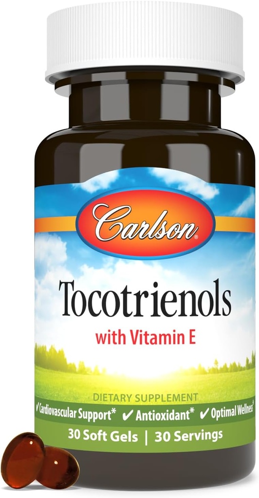 Carlson - Tocotriénols, 40 mg, avec la vitamine E de source naturelle, Gamma, Alpha, Delta, Beta, Source durable, 30 Softgels