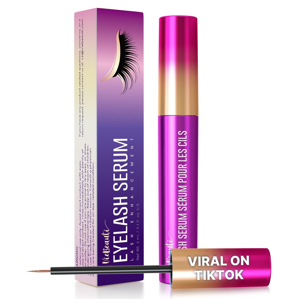 Sérum Premium de croissance des cils de VieBeauti: Lash Enhancing Serum avec formule avancée pour booster les cils plus longs et plus épais - Vegan & cruelty-Free pour les yeux sensibles 3mL 3-Mois
