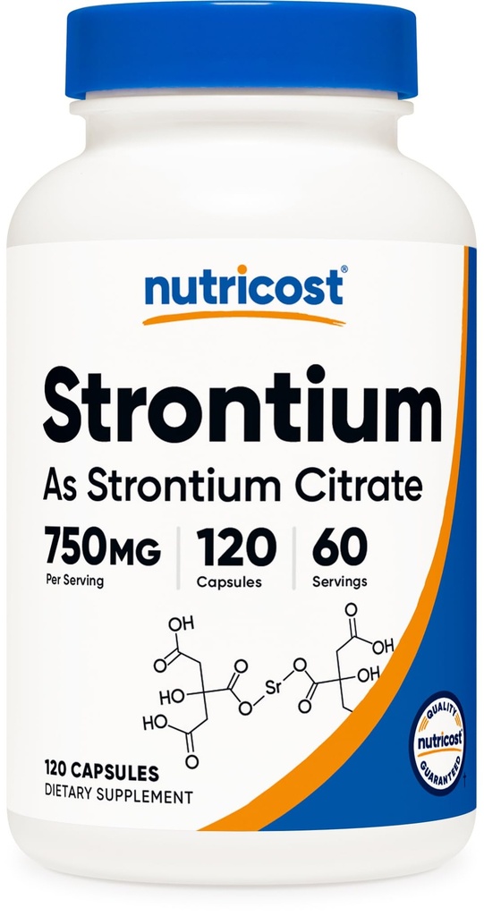 Nutricost Strontium Capsules 750mg, 120 Capsules - Végétarien, Non-OGM, Sans gluten