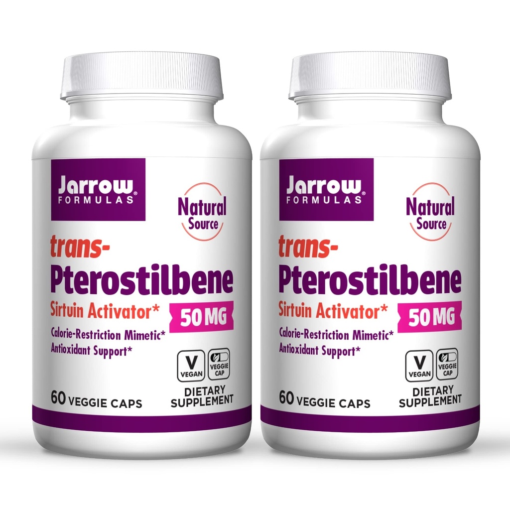 Jarrow Formulas trans-Pterostilbene, 50 Milligrams Per Serving, 60 Vegetarian Capsules. Pack of 2 bottles