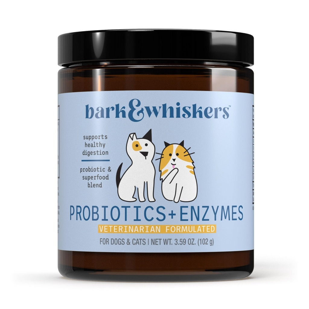 Bark & Whiskers Probiotics + Enzymes - Soutiens Digestion santé et système immunitaire - Supplément probiotique pour chats et chiens - 60 Scoops