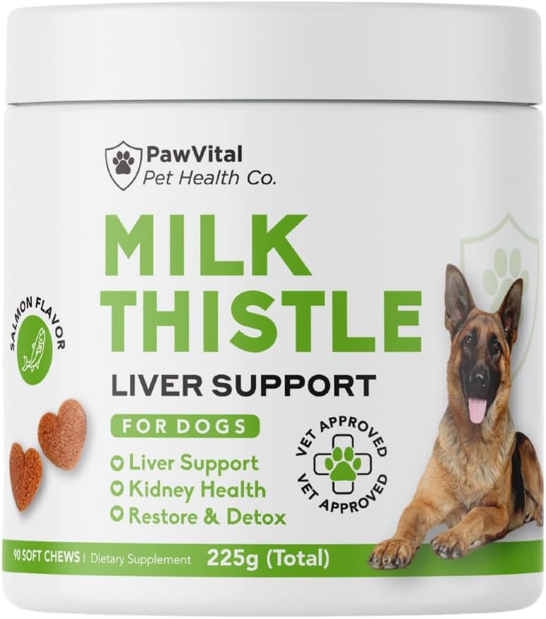 Thistle de lait pour chiens - Max Strength Liver Support Chews, Wild Alaskan Salmon Oil & Curcumin - Kidney Detox & Hepatic Support - Natural Liver Support Chews Made with Real Chicken, Choline & NAC