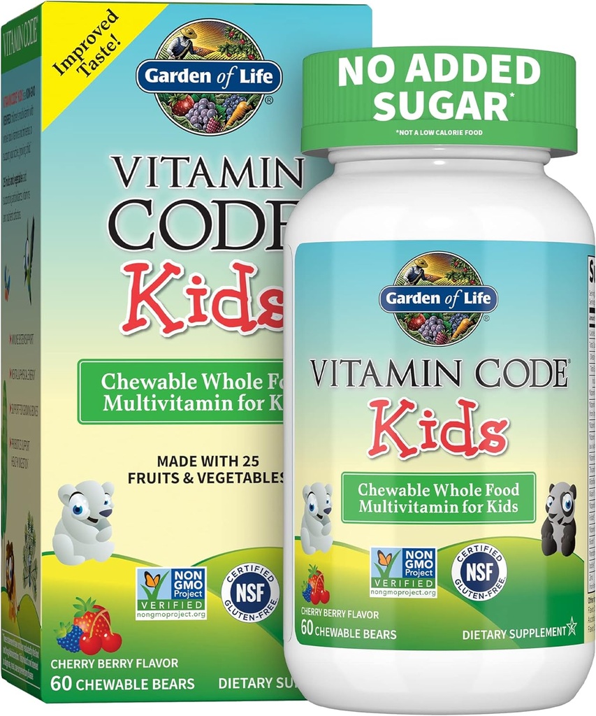 Jardin de la vie Végétarien Multivitamine Supplément pour les enfants - Code Vitamine Enfants Chewable Vitamine crue complète avec probiotiques, 60 ours Chewable