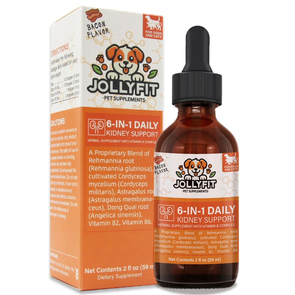 Soutien au rein 6-en-1 pour les chiens et les chats – favorise la fonction rénale saine, les niveaux d'énergie et l'équilibre des fluides – supplément à base de plantes à base de vitamine B2 et B6 – 2 fl oz (59 ml)