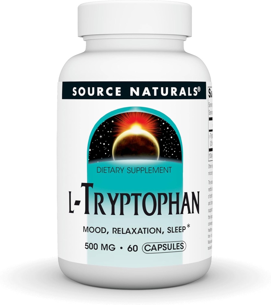 Source Naturals L-Tryptophan, for Mood, Relaxation, and Sleep*, 500mg - 60 Capsules