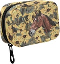 Fustylead Hand Draw Horse and Yellow Flower Leavse Pill Organizer for Purse, Weekly Portable Pill Box with Zipper to Storage Vitamins Fish Oils Medications Supplements