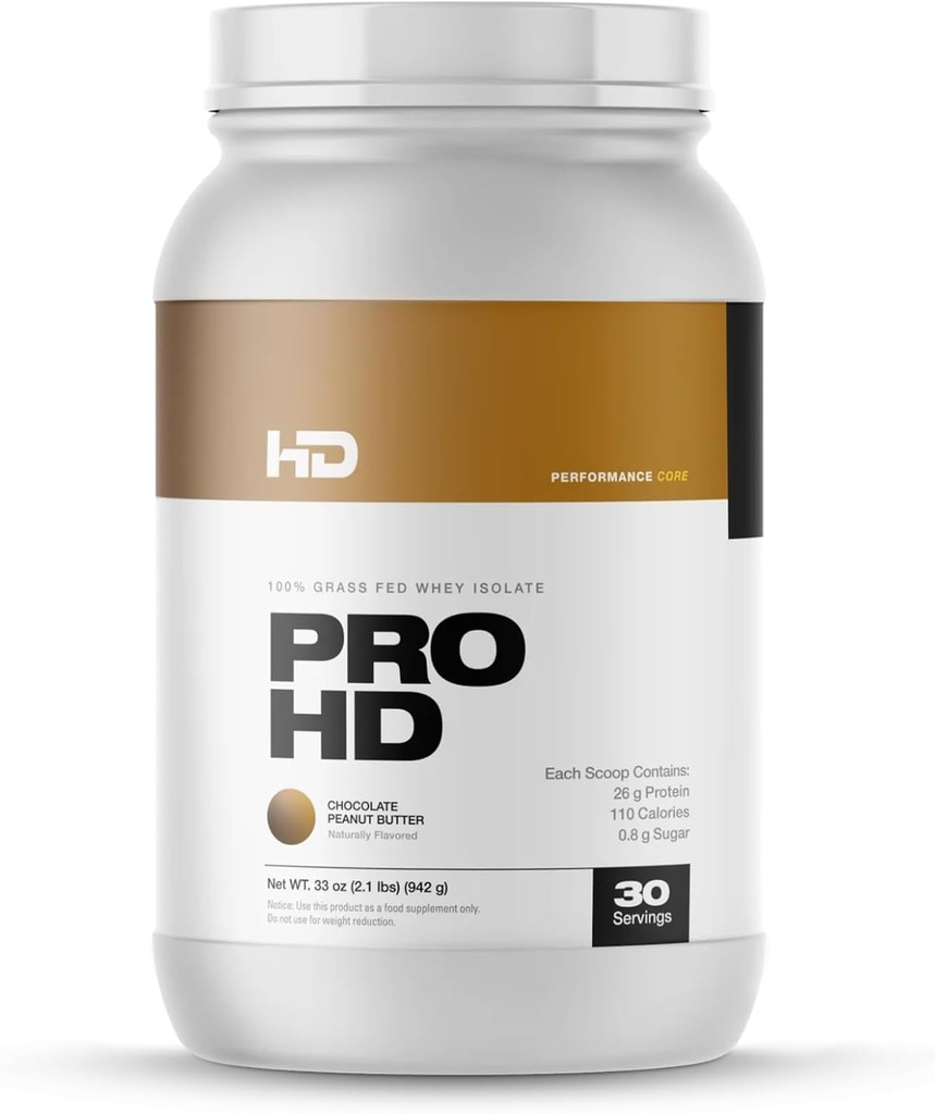 HD MUSCLE Protéines ProHD de 100 % de la farine d'herbe Isolée de 25g Protéines, 114 Calories, 0g Graisse Zéro Filters ou Amino Spiking de 30 portions (Beurre d'arachide chocolatée)