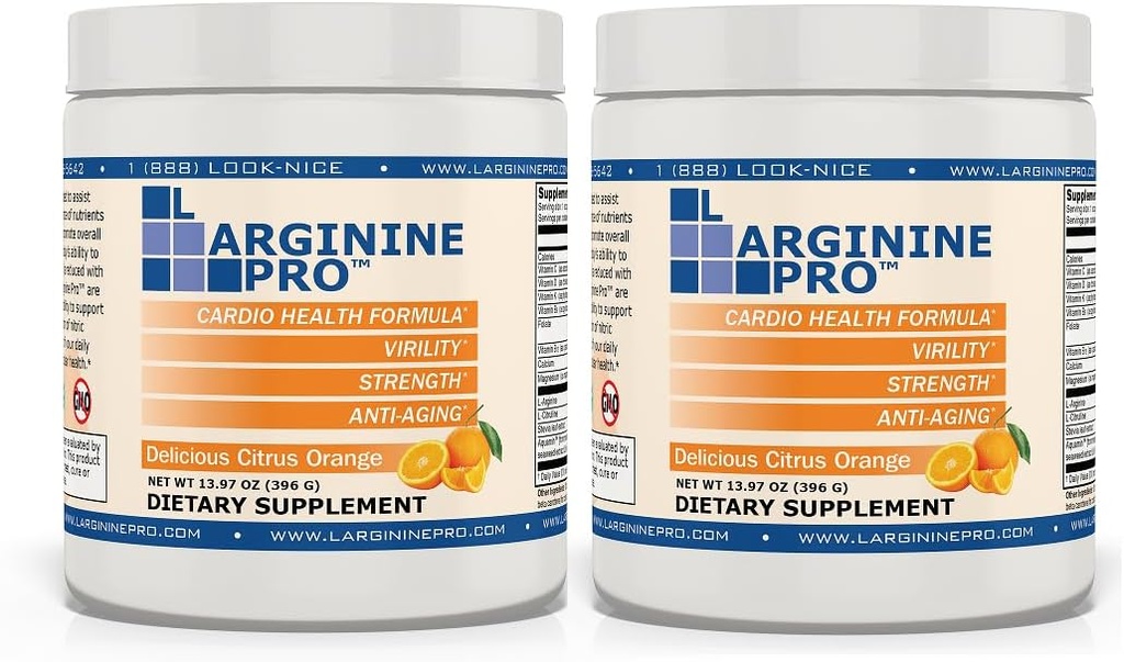 L-ARGININE PRO. 5 500mg L-Arginine Plus L-Citrulline 1 100mg Supplément de boisson en poudre orange pour une production accrue d'oxyde nitrique