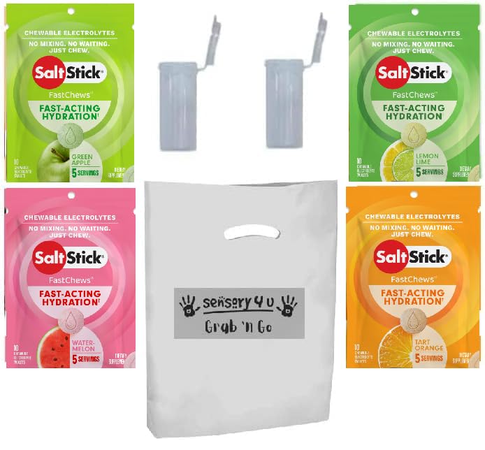 SENSORY4U Ensemble-cadeaux SaltStick avec de nouveaux Fastchews Saveurs et tubes prêts à la course - Citron Lime Orange Vert Pommes et pastèques Comprimés électrolytiques