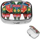 Carré Pill Case for Purse or Pocket 2 Compartiment Medicine Pill Box Portable Small Pill Organizer Runner Suédois Dala Horse Folk Travel Pillbox Medicine Vitamine Cod Foie Oil Storage Box