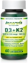 Vitamine D3 5000 UI + K2 MK-7 100mcg – Soutien osseux, cardiaque et immunitaire, facile à avaler, 60 Capsules