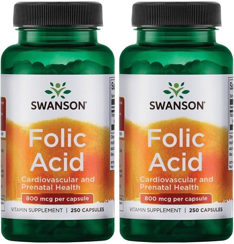 Acide folique de Swanson 800 mcg (1Vitamine 335 mcg Dfe Folate) 250 Capsules (2 Pack)