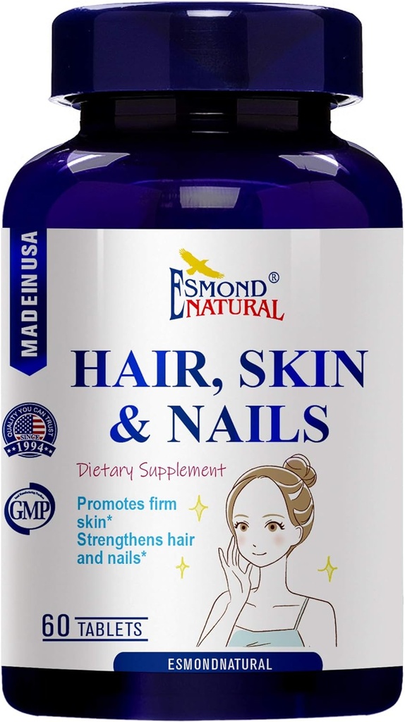 (5 Pack) Esmond Natural: Cheveux, peau et ongles (Promeuve la peau ferme, renforce les cheveux et les ongles), GMP, produit naturel Assn certifié, fabriqué aux États-Unis - 300 comprimés