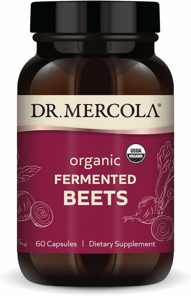 Dr. Mercola Betteraves Fermentées Biologiques - Support à Oxyde Nitrique - USDA Organique, Non-OGM, Sans gluten et sans soja - 60 Capsules