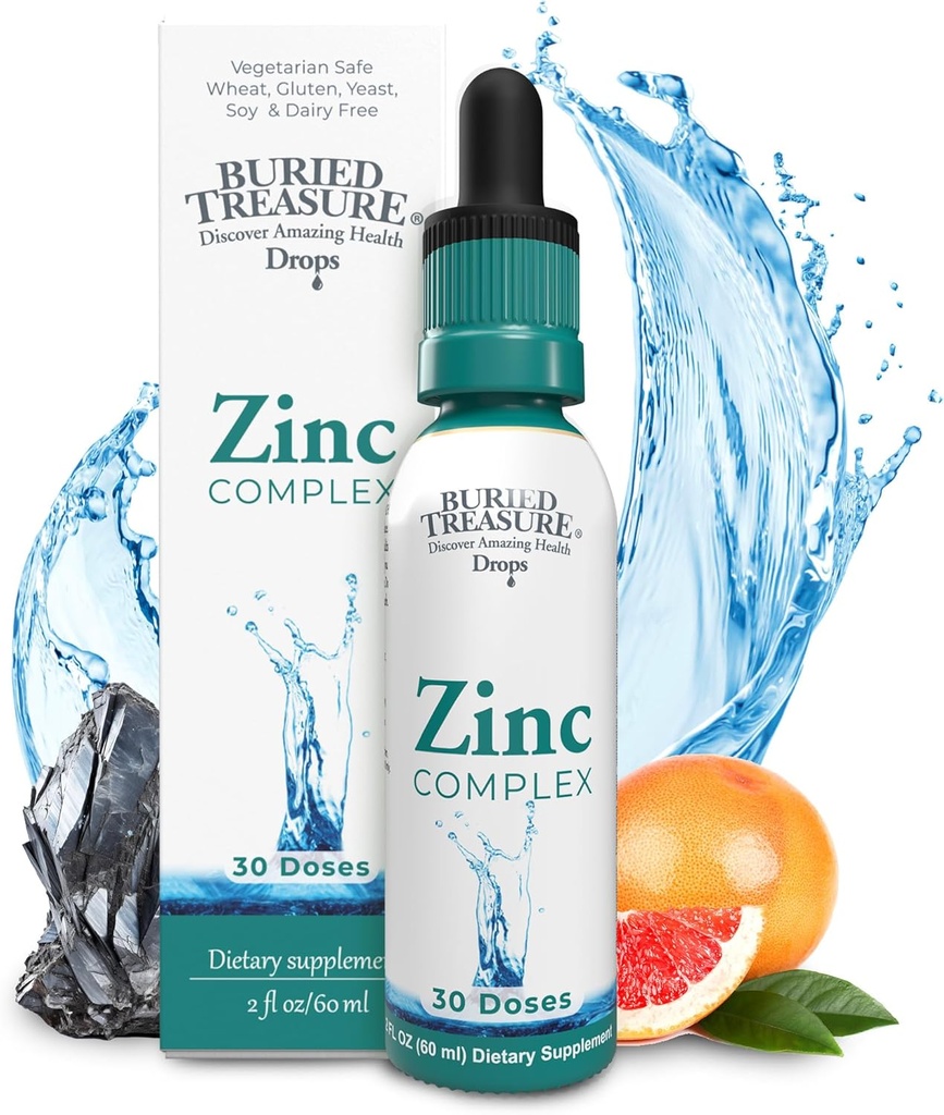 Treasure enterré Zinc - 30 portions, 2 fl oz, supplément de Zinc Ionique efficace et biodisponible