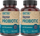 DEVA Probiotique végétalien avec supplément de prébiotiques FOS - 2 milliards CFU avec 100 MG de prébiotiques par portion pour les hommes et les femmes - Sans gluten non laitiers - Stable naturellement - 90 capsules (paquet de 2)