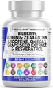 Vitamines Nutra propres avec Lutéine de Bilberry et Suppléments Zeaxanthin Lycopène 40mg Resvératrol Graine de raisin Astaxanthine pour les yeux - Soins des yeux Santé Soutien Vitamine oculaire et supplément minéral