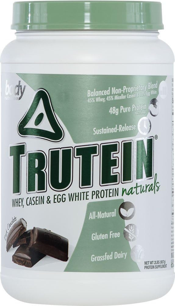 Nutrition corporelle Poudre de protéines - Trutein Naturals Chocolat noir 2lb Whey, caséine et blanc d'oeuf - Boissons naturelles à faible teneur en glucides Kéto - Lean Muscle Builder, perte de poids, entraînement, récupération
