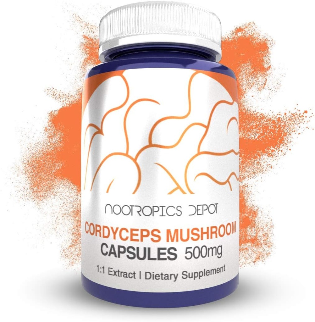 Nootropics Depot Cordyceps Mushroom Capsules: 500mg, 180 Count: Cordyceps militaris: Supplément de champignons à fruits entiers Soutient un système immunitaire sain