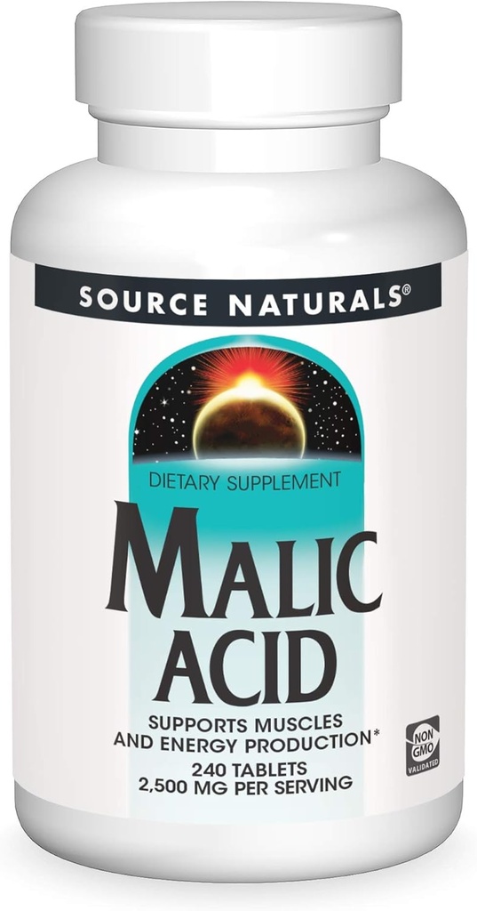 Source Naturals Acide Malic, soutient la production de muscles et d'énergie*, 2 500 mg - 240 comprimés