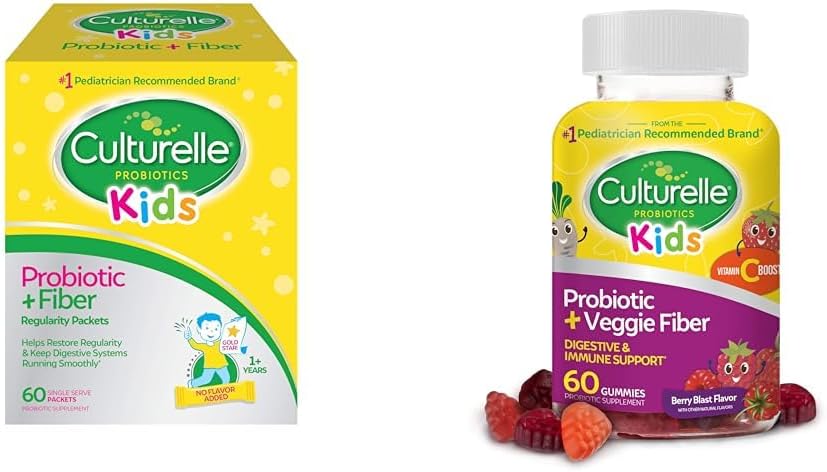 Culturelle Kids Probiotic + Fibre Packets 60 Comte et quotidienne Probiotique Gummies 60 Comte - Digestion et santé immunitaire