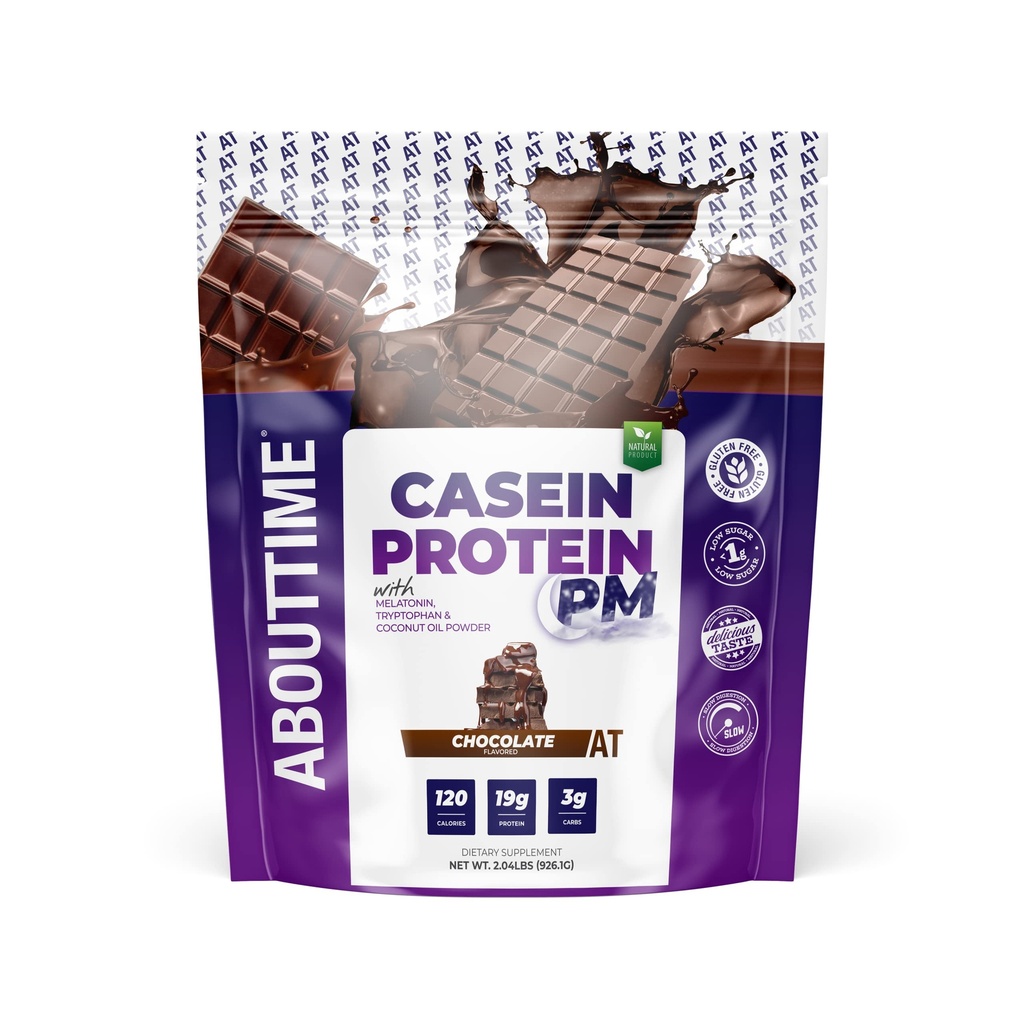 Au sujet du temps Chocolat protéinique caséine, protéines 19g, formule de récupération nocturne, pas d'édulcorants artificiels, pas d'hormones de croissance