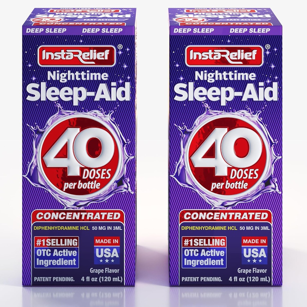 Nighttime Sleep-Aid Liquid, 50mg Diphenhydramine HCl, Twin Value Pack (80 Doses), Grape Flavor, Fall Asleep Fast & Stay Asleep Longer
