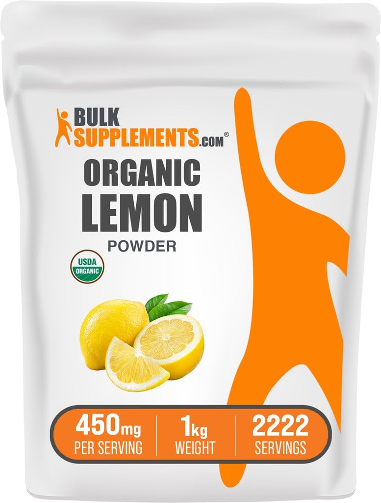 BulkSupplements.com Poudre de citron biologique - source naturelle de vitamine C, poudre de fruits, aromatisation de citron - sans gluten, 450mg par portion, 1kg (2,2 lbs) (paquet de 1)