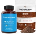 Véritables champignons RealRest (60ct) Capsules et Reishi Poudre de champignons (45 portions) Bundle - Supplément de champignons pour la longévité, le soutien immunitaire quotidien, l'amélioration du sommeil et de la relaxation - végétalien, non-OGM