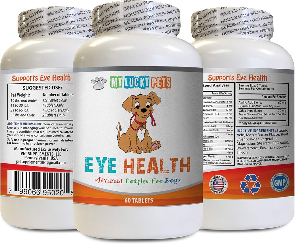Dog Immune Booster - Dog Eye Health - Formule avancée - Avantages Vision - Immune Support - Vitamines pour chien pour la peau et le manteau - 1 bouteille (60 traites)