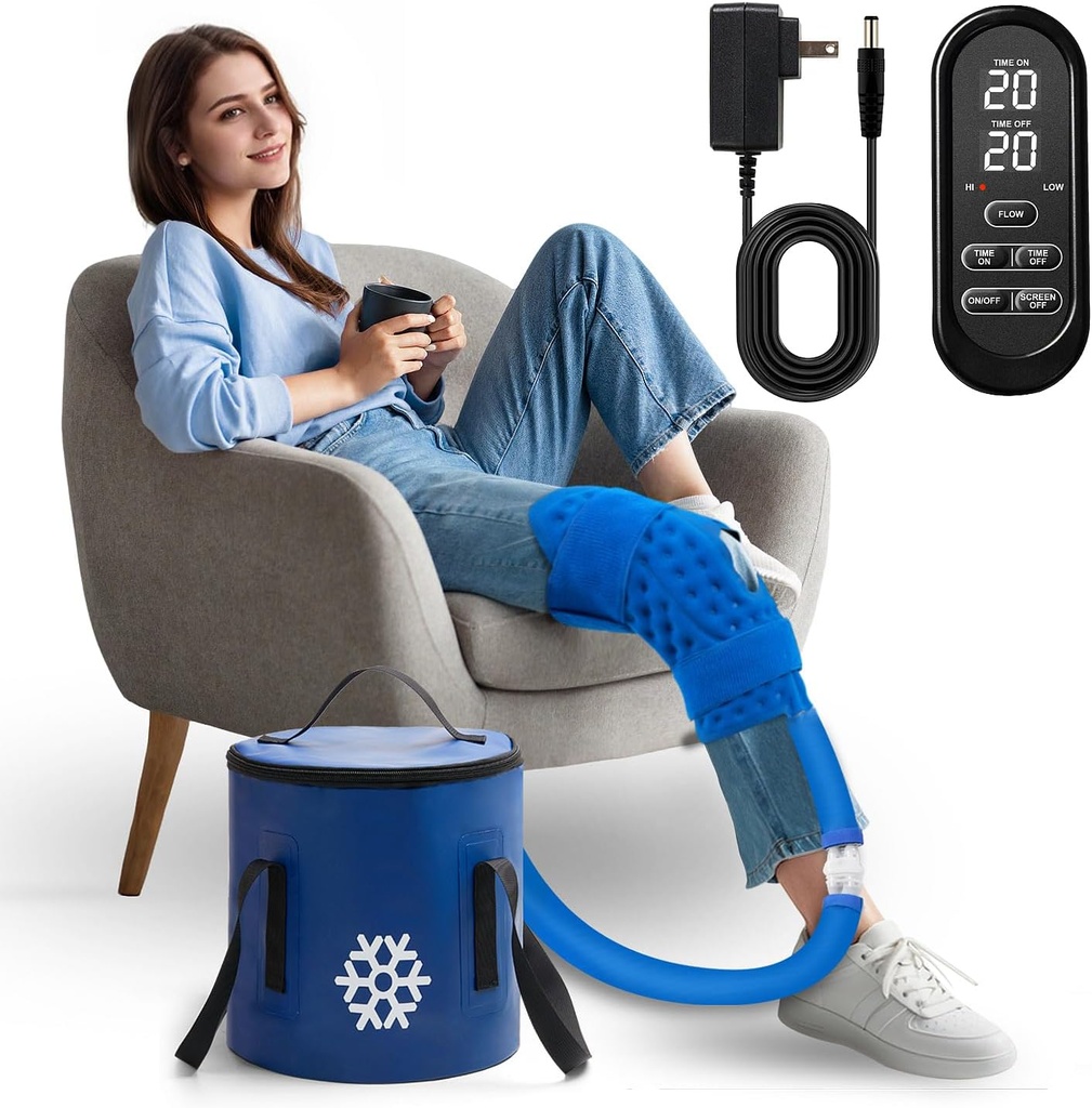 Machine de traitement du froid, Machine à glace pour les soins du genou après la chirurgie, Knee Replacement Equipment Recovery Aids Pack, Système de cryothérapie avec/compression Enveloppe Pad pour cheville, pied, ACL Relief