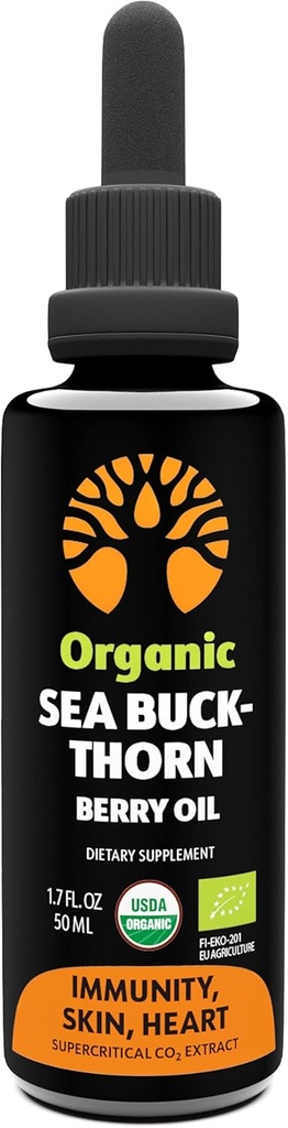 Huile de Buckthorn de mer biologique – Approvisionnement de 50 jours – Oméga 7 9 – Non-OGM, végétalien