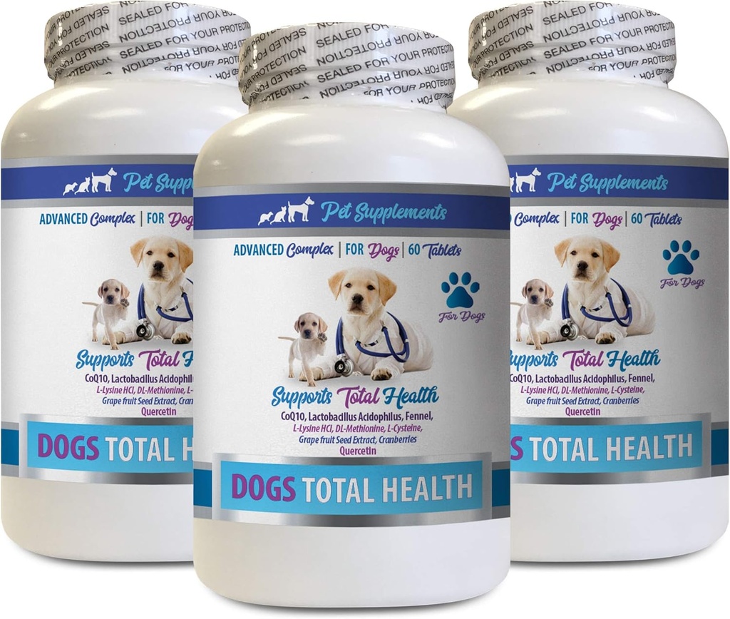 SUPPLÉMENTS DE PET & NUTRIITION LLC Support Vitamines des yeux des chiens - Chiens Total Contrôle de la santé - Immune Support - Peau de cheveux Nails Formule Santé des yeux oraux - Calcium pour les aliments pour chiens - 3 bouteilles (180 traites)