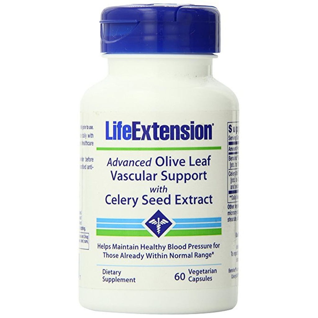 Life Extension Advanced Olive Leaf Vascular Support, Extrait d'olive, Extrait de céleri, oleuropein, Blood Pressure Health Support, Santé cardiovasculaire, Végétarien, Sans gluten, Non-OGM, 60 Capsules