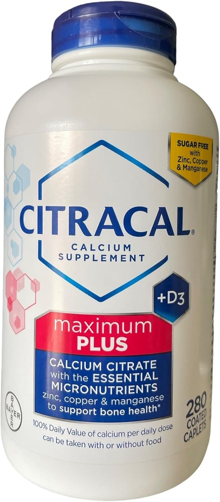 Caplets de citrate de calcium citrique (maximum Plus) + D3 1Pack (280 ct.) (L'emballage peut varier)