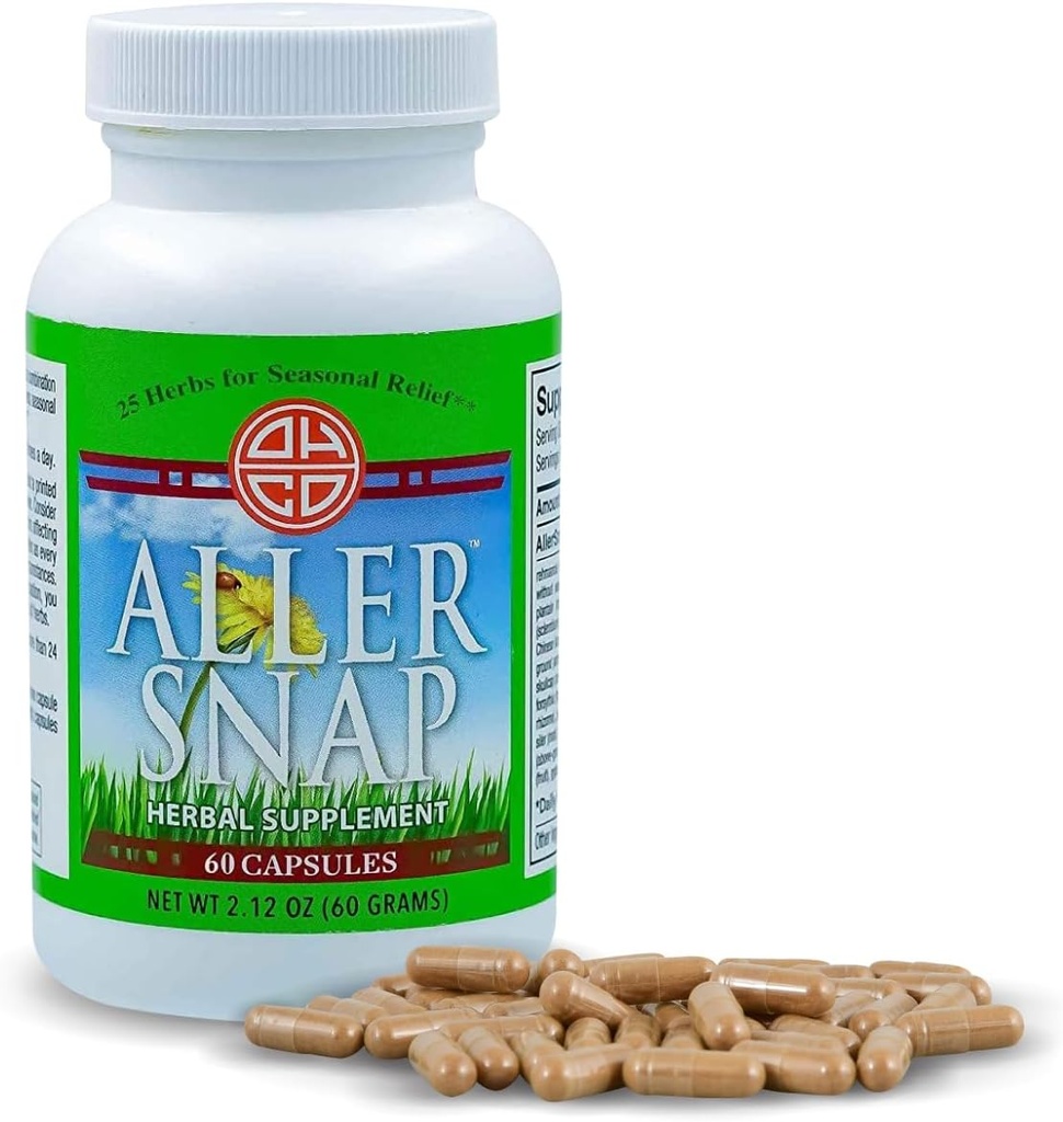 Aller Snap - Supplément à base de plantes chinoises avec 25 herbes pour les symptômes d'allergie saisonnière, Irritation - Sans somnolence, sans stimulation, allergie naturelle à action rapide - 60 capsules