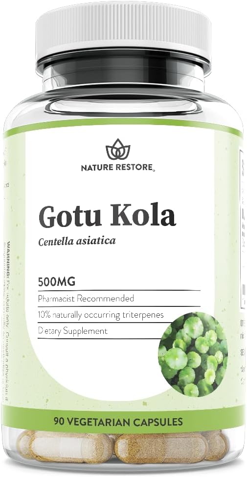 Nature Restore Gotu Kola Extract Supplément, standardisé à 10 pour cent Triterpènes, fabriqués aux États-Unis, 90 capsules, non OGM, sans gluten, végétalien