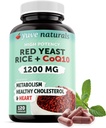 Riz de levure rouge 100% naturel 1200 mg avec CoQ10 100 mg, 2 en 1, maintenir des niveaux de cholestérol sains - 120 Capsules de Veggie