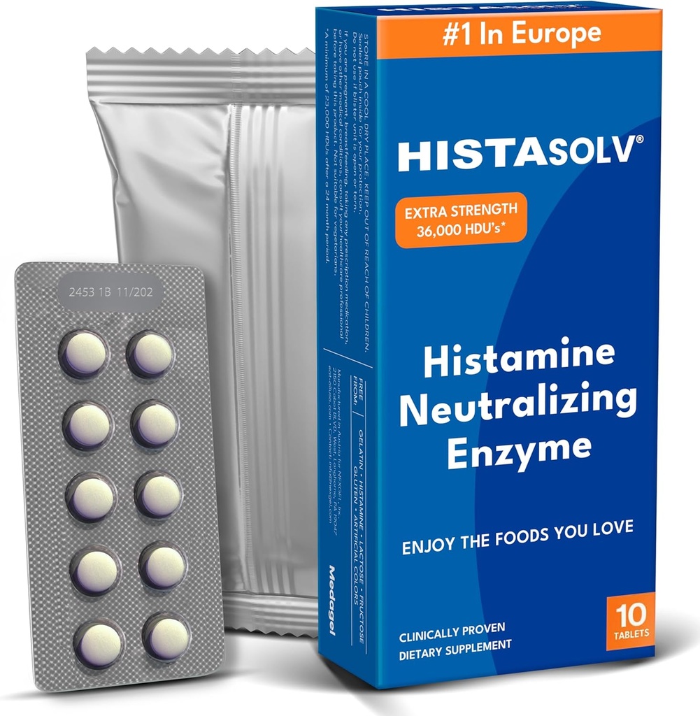 HISTAsolv Extra Strength Supplément enzymatique DAO pour l'intolérance alimentaire à l'histamine - Facilités Désagrément digestif - Technique brevetée - Fabriqué en Autriche - 10 Pack