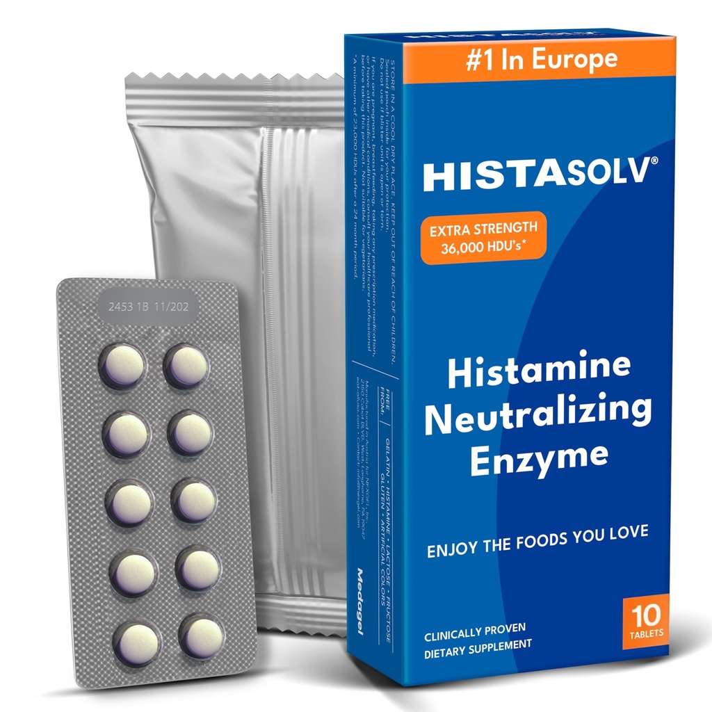 Medagel HISTAsolv Extra Strength Supplément enzymatique DAO pour l'intolérance alimentaire à l'histamine - Facilités Désagrément digestif - Technique brevetée - Fabriqué en Autriche - 10 Pack