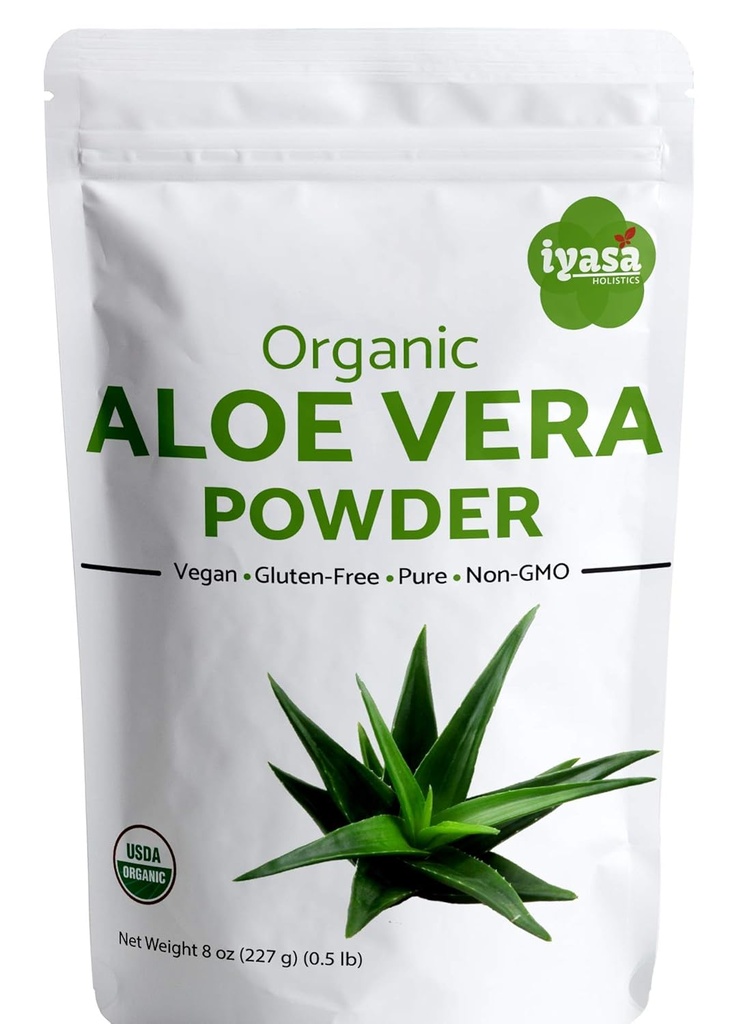 Poudre Aloe Vera biologique, Aloe Barbadensis pour masque de refroidissement visage et cheveux, Hydratant naturel, ONE Resealbale Pack de 8 oz/223 Gram