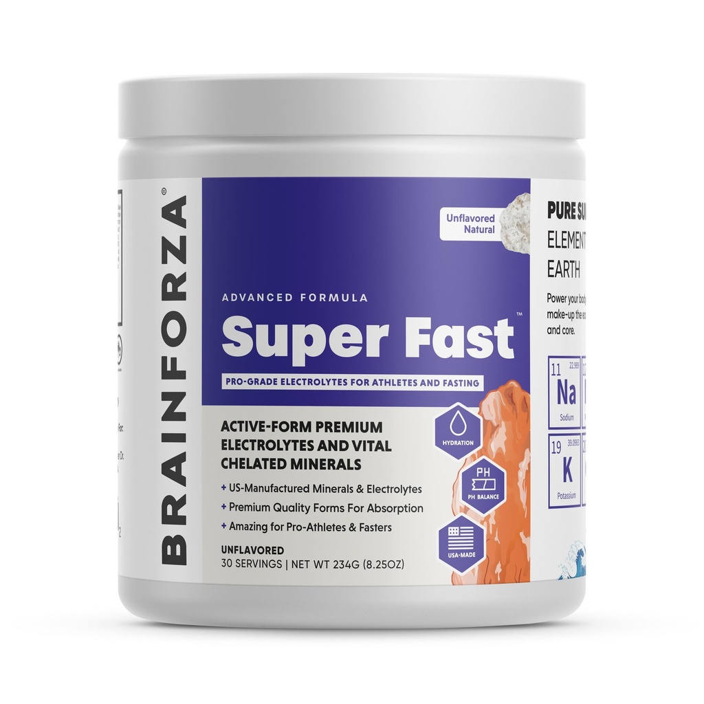 Cerveau Forza super rapide kéto électrolytes pour le jeûne - électrolytes premium, pas de sucre ou d'arôme avec/potassium, sodium, magnésium, calcium, zinc, sel rose himalayen, (30srv, non aromatisé)